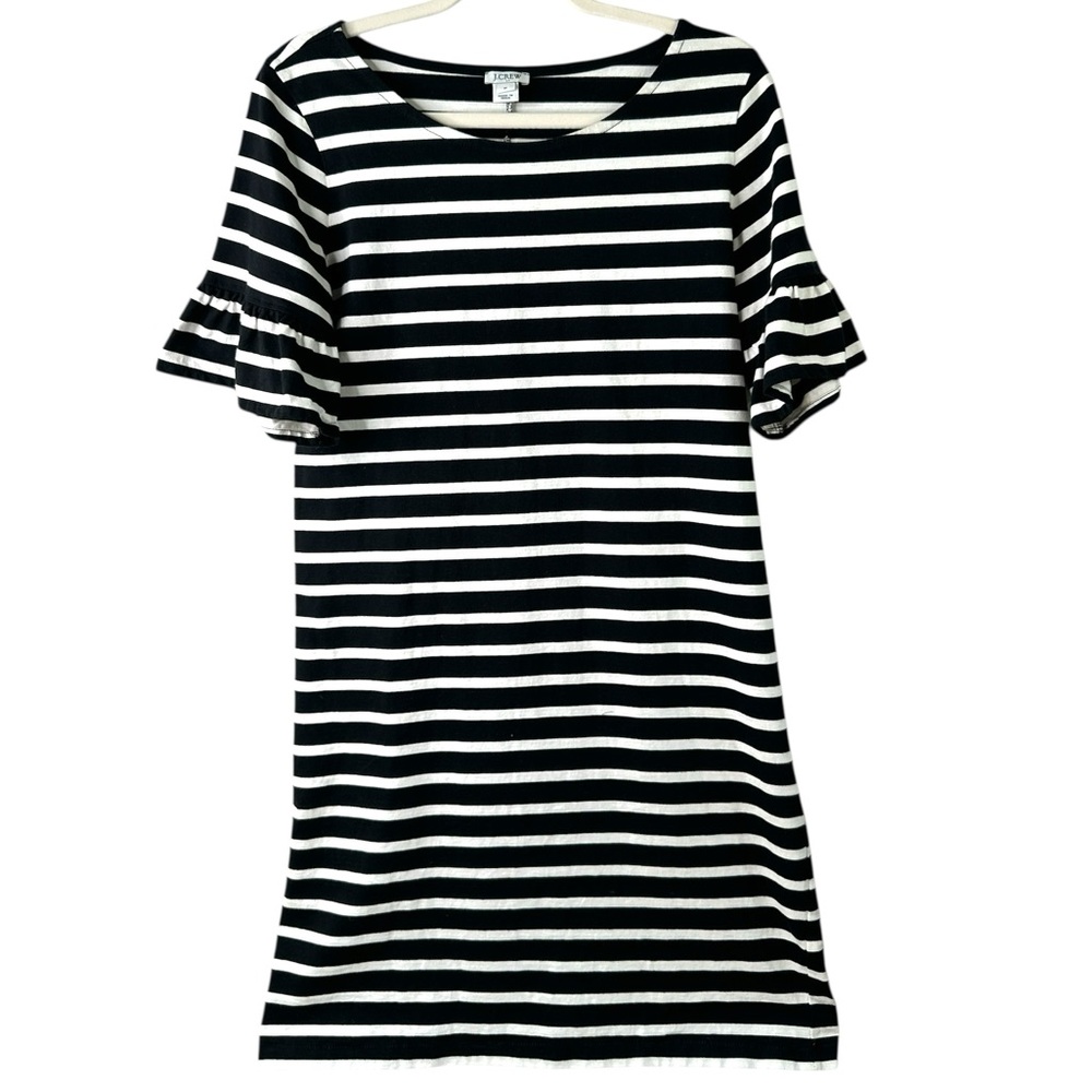 J. CREW Black and White Striped Ruffled Bell‎ Sleeve Shift Dress Womens Size M - Picture 3 of 10
